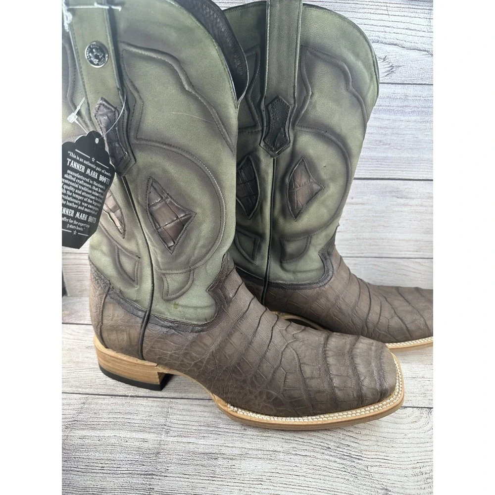 Tanner Mark Men's Exotic Leather Genuine Caiman Oak Boots Size 13 NWB $550